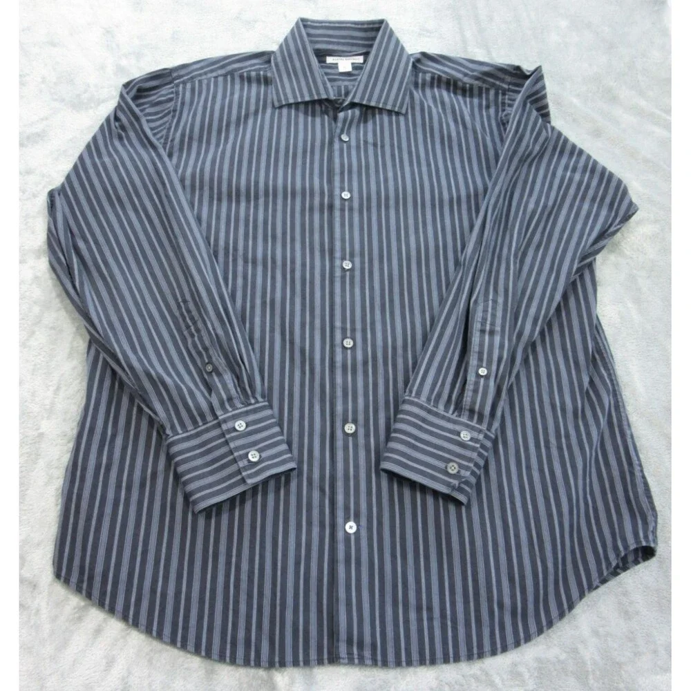 Banana Republic Shirt Mens XL 17-17.5 Striped Black Long Sleeve Buttoned Down